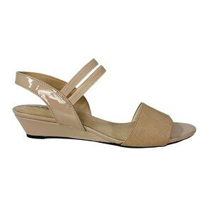 LifeStride Yolo Wedge Sandal Size 10W Nude Slingback Cushioned Comfort Taupe